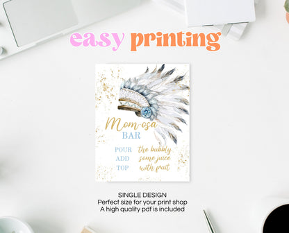 Momosa Sign Tribal Native American Indian Baby Shower, Tribal Boy Baby Shower Sign, Little Chief Tribal Baby Shower