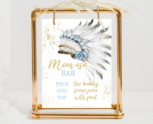 Momosa Sign Tribal Native American Indian Baby Shower, Tribal Boy Baby Shower Sign, Little Chief Tribal Baby Shower