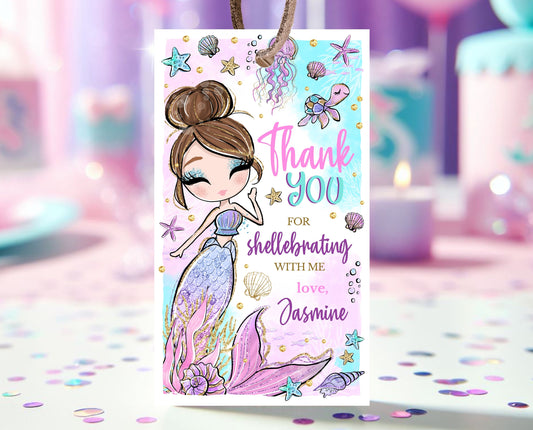 Editable Mermaid Birthday Favor Tag, Mermaid Birthday Thank You Tags, Glitter Mermaid Birthday Table Decor, Under The Sea Party Decor