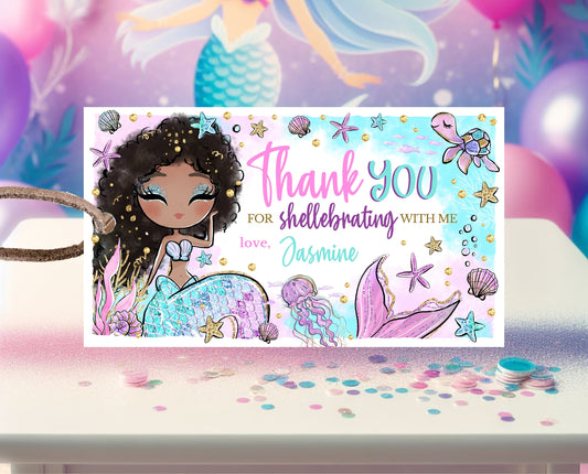 Editable Mermaid Birthday Favor Tag, Mermaid Birthday Thank You Tags, Glitter Mermaid Birthday Table Decor, Under The Sea Party Decor
