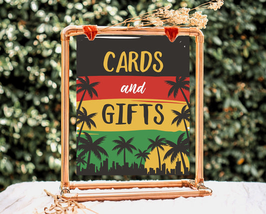 Cards And Gifts Sign Reggae Birthday, Reggae 1st Birthday Sign, Jamaican Theme Birthday Sign, Reggae Theme Sign Template, Reggae Sign