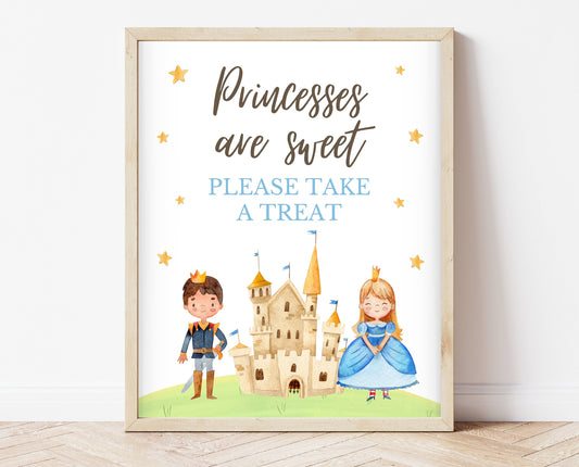 Treats Sign Princess and Knight Birthday, Once Upon a Time Birthday, Royal Birthday Sign, Blue Prince And Princess Birthday Decor