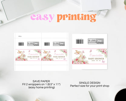 Editable A Little Bunny Baby Shower Chocolate Wrapper, Floral Rabbit Baby Shower Favors, Girl Bunny Shower Theme, Bunny Roses Theme