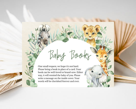 Baby Books Card A Little Wild One Safari Baby Shower, Safari Jungle Baby Shower, Greenery Safari, Animals Baby Shower, Book Insert, SGBS01
