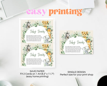 Baby Books Card A Little Wild One Safari Baby Shower, Safari Jungle Baby Shower, Greenery Safari, Animals Baby Shower, Book Insert, SGBS01