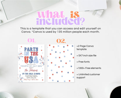 Editable 4th Of July BBQ Invitation, Independence Day BBQ Invite, Barbeque Invitation, July 4th BBQ Invite, July Fourth Invite, Printable