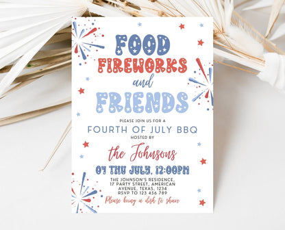 Editable 4th Of July Friends BBQ Invitation, Independence Day BBQ Invite, Barbeque Invitation, July 4th BBQ Invite, July Fourth Invite