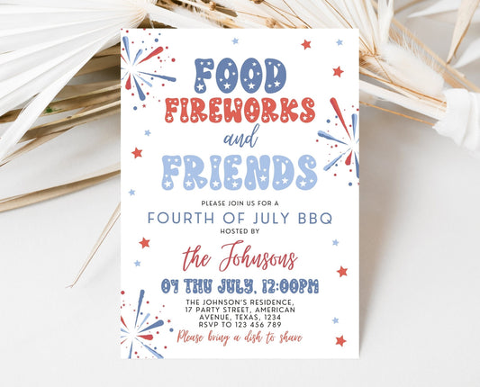 Editable 4th Of July Friends BBQ Invitation, Independence Day BBQ Invite, Barbeque Invitation, July 4th BBQ Invite, July Fourth Invite