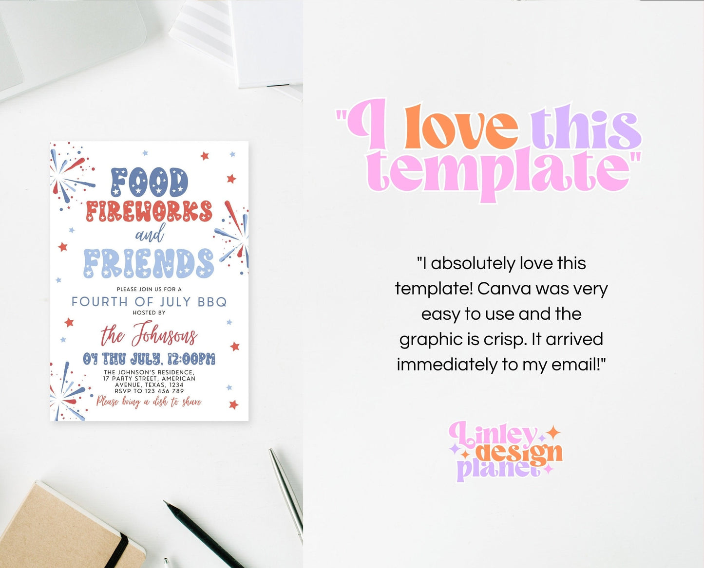 Editable 4th Of July Friends BBQ Invitation, Independence Day BBQ Invite, Barbeque Invitation, July 4th BBQ Invite, July Fourth Invite