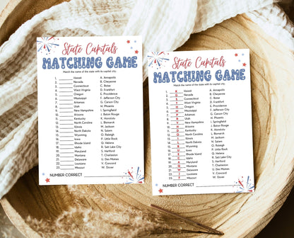 Printable 4th of July State Capitals Game, July 4th Games, Independence Day Games, Patriotic Games, 4th of July Party Games