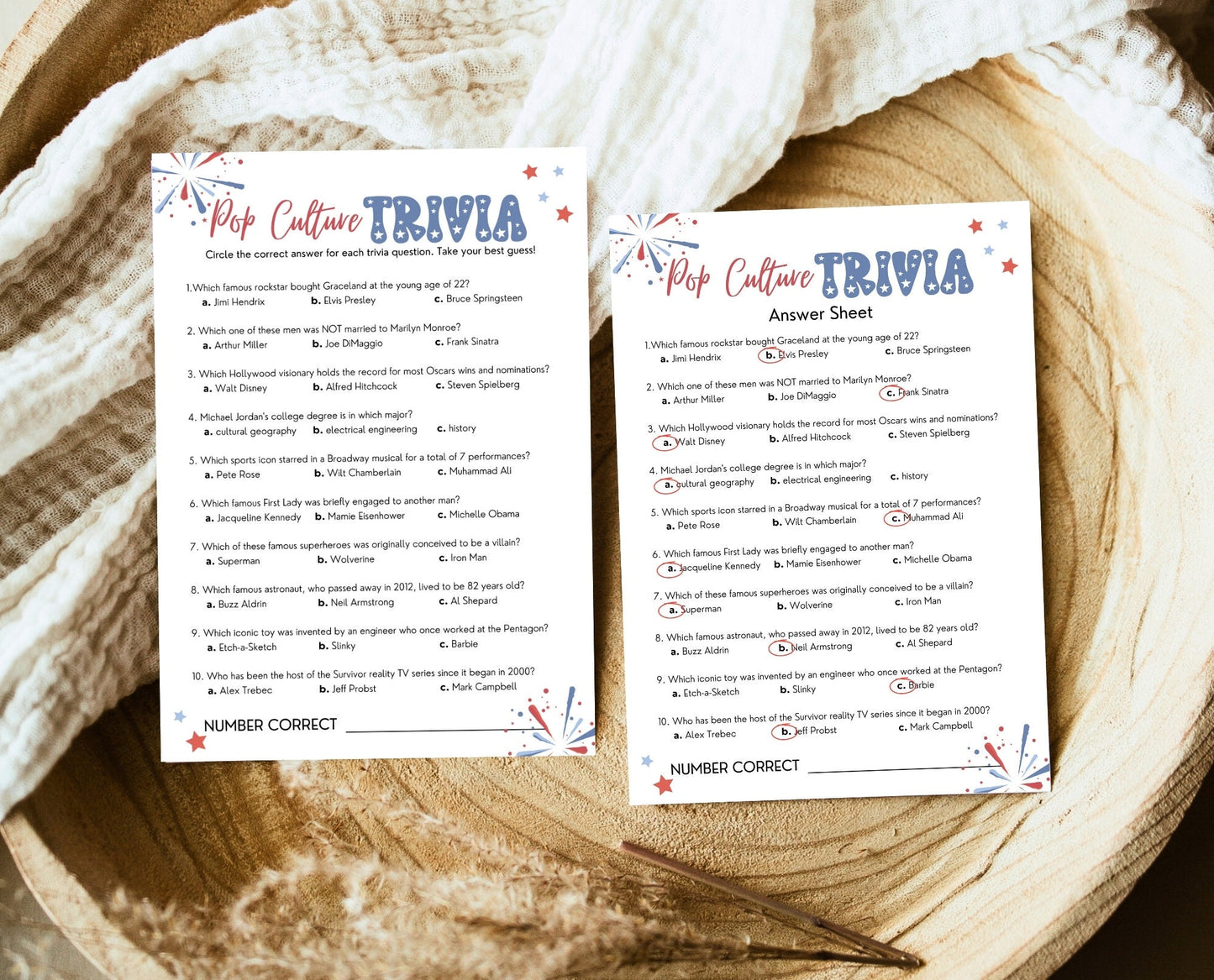 Printable 4th of July Pop Culture Trivia Game, July 4th Games, Independence Day Games, Patriotic Games, 4th of July Party Games