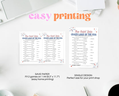Printable 4th of July Crazy USA Laws Game, July 4th Games, Independence Day Games, Patriotic Games, 4th of July Party Games
