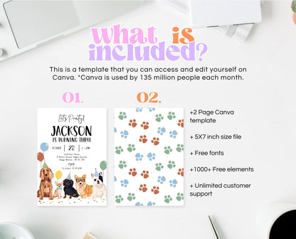 Editable Boy Dog Birthday Invitation, Puppy Birthday Invitation, Boy Dog Birthday, Puppy Birthday, Animal Vet Birthday Party, BDBP01