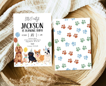 Editable Boy Dog Birthday Invitation, Puppy Birthday Invitation, Boy Dog Birthday, Puppy Birthday, Animal Vet Birthday Party, BDBP01