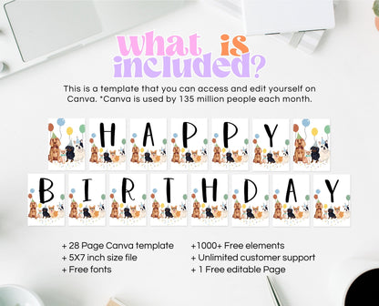 Boy Dog Happy Birthday Banner, Puppy Birthday Banner, Printable Dog Birthday Sign, Dog Happy Birthday Bunting Banner, BDBP01