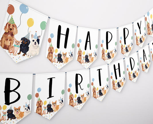 Boy Dog Happy Birthday Banner, Puppy Birthday Banner, Printable Dog Birthday Sign, Dog Happy Birthday Bunting Banner, BDBP01