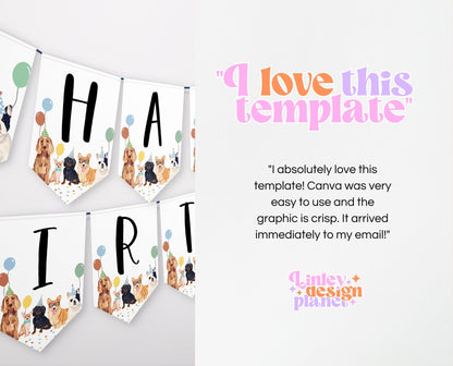 Boy Dog Happy Birthday Banner, Puppy Birthday Banner, Printable Dog Birthday Sign, Dog Happy Birthday Bunting Banner, BDBP01