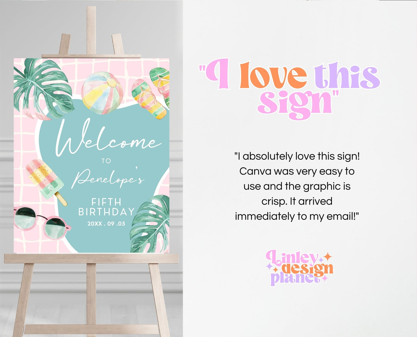 Editable Pool Party Welcome Sign, Girl Pool Birthday Party, Pastel Pool Welcome Pooster, Summer Birthday, Swimming Party, Printable, BPBP01