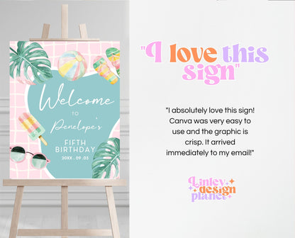 Editable Pool Party Welcome Sign, Girl Pool Birthday Party, Pastel Pool Welcome Pooster, Summer Birthday, Swimming Party, Printable, BPBP01