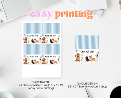 Editable Boy Dog Birthday Food Labels, Puppy Birthday Tent Card, Dog Birthday Party Decor, Printable Template, BDBP01