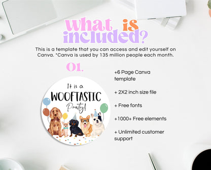 Editable Boy Dog Birthday Party Cupcake Toppers Printable, Puppies Birthday Cupcake toppers, Printable Animal Birthday Cake Toppers, BDBP01