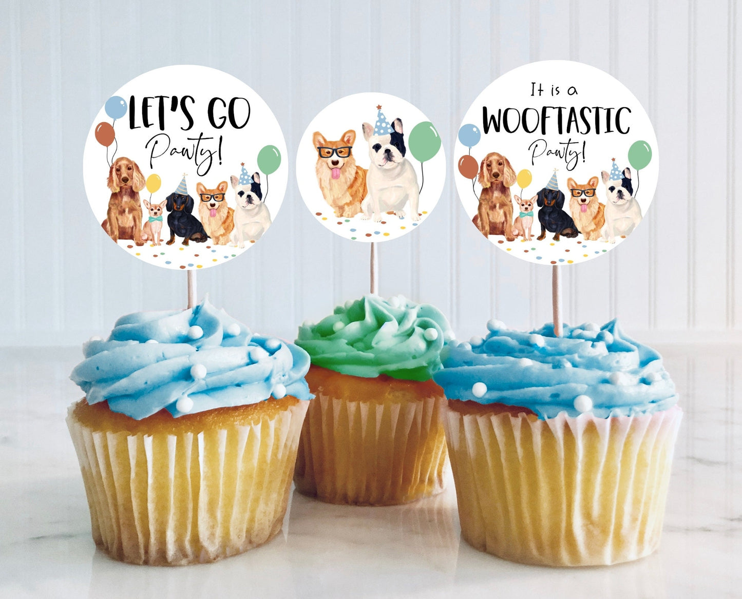 Editable Boy Dog Birthday Party Cupcake Toppers Printable, Puppies Birthday Cupcake toppers, Printable Animal Birthday Cake Toppers, BDBP01