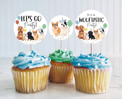 Editable Boy Dog Birthday Party Cupcake Toppers Printable, Puppies Birthday Cupcake toppers, Printable Animal Birthday Cake Toppers, BDBP01