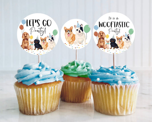 Editable Boy Dog Birthday Party Cupcake Toppers Printable, Puppies Birthday Cupcake toppers, Printable Animal Birthday Cake Toppers, BDBP01