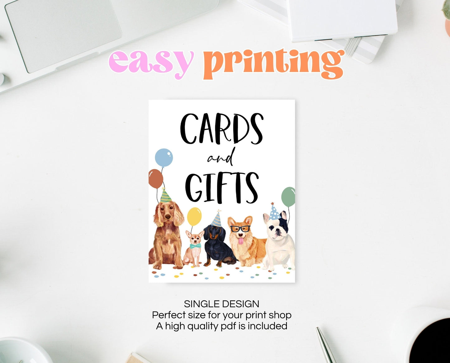 Cards And Gifts Dog Birthday, Puppy Birthday Gifts Sign, Printable Puppy Signs, Fully Editable Dog Birthday Signs, BDBP01