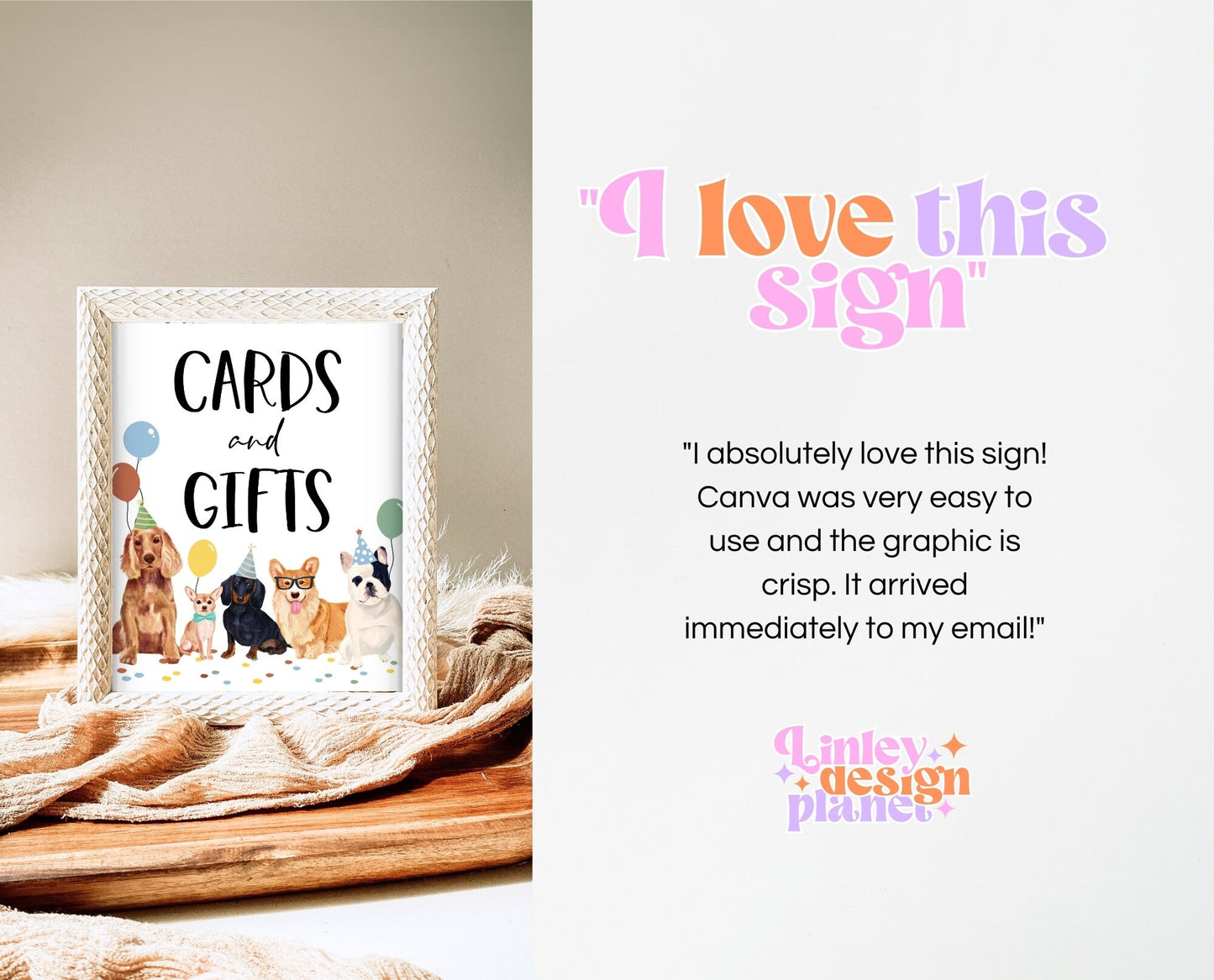 Cards And Gifts Dog Birthday, Puppy Birthday Gifts Sign, Printable Puppy Signs, Fully Editable Dog Birthday Signs, BDBP01