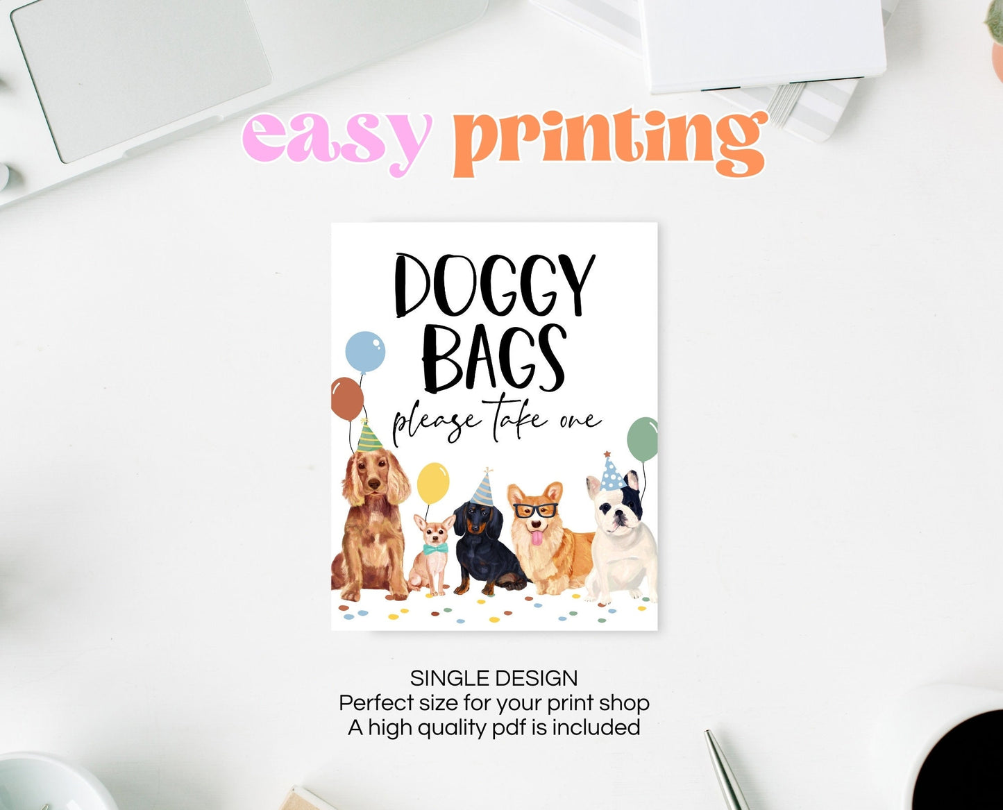 Editable Favor Doggy Bag Sign , Puppy Birthday Table Decor Dog Birthday Party Sign Printable Template, Boy Dog Birthday, BDBP01