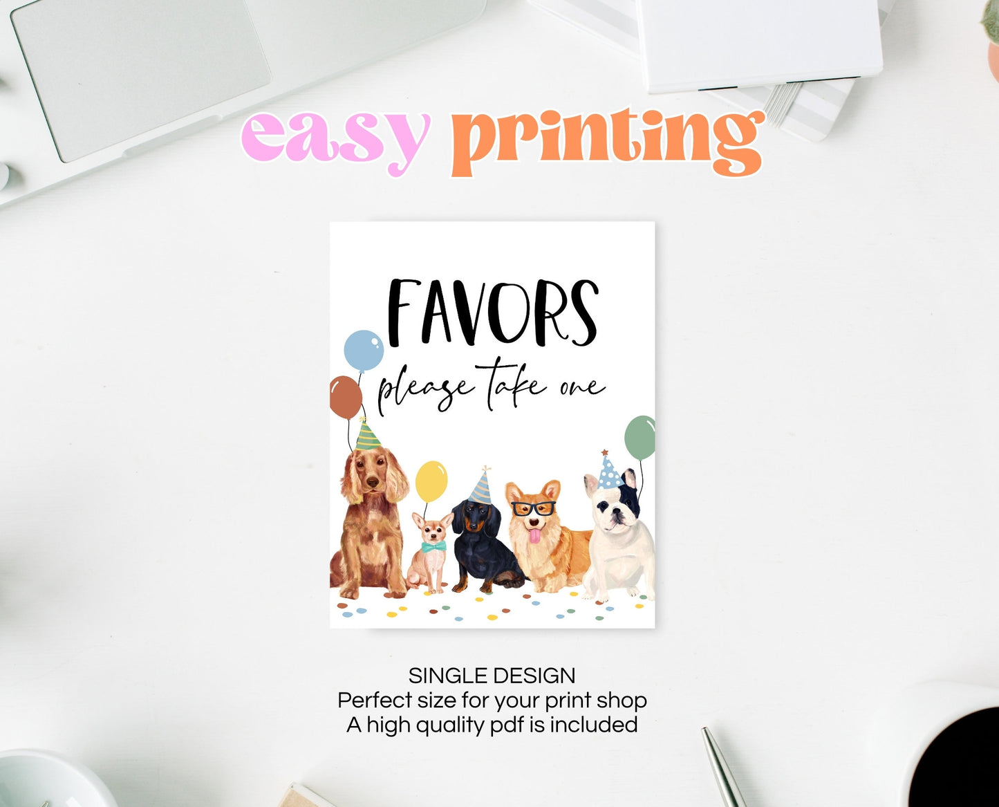 Editable Dog Birthday Favors Sign, Puppy Birthday Treat Table Sign, Printable Puppy Signs, Favors Dog Birthday Sign, BDBP01