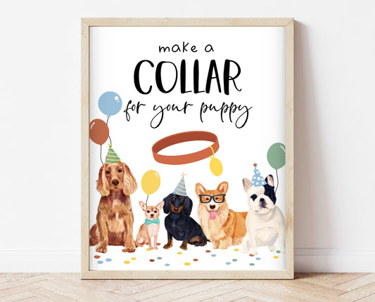 Make A Collar For Your Puppy Birthday Printable Sign, Make A Collar For Your Dog Birthday Table Sign, Printable Collar Sign, BDBP01