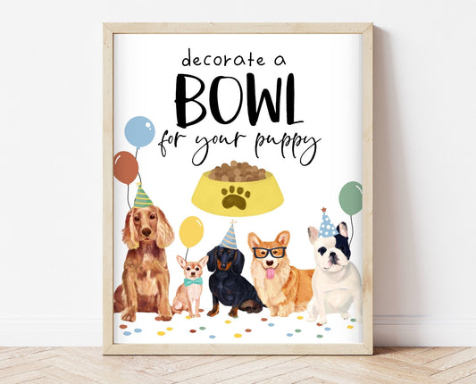Decorate A Bowl Sign Dog Birthday, Puppy Bowl Birthday Sign, Dog Birthday Party Activities, Decorate A Bowl For Your Puppy Sign, BDBP01