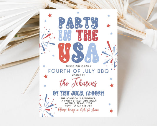 Editable 4th Of July BBQ Invitation, Independence Day BBQ Invite, Barbeque Invitation, July 4th BBQ Invite, July Fourth Invite, Printable