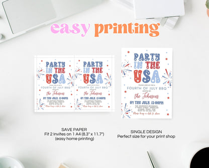 Editable 4th Of July BBQ Invitation, Independence Day BBQ Invite, Barbeque Invitation, July 4th BBQ Invite, July Fourth Invite, Printable
