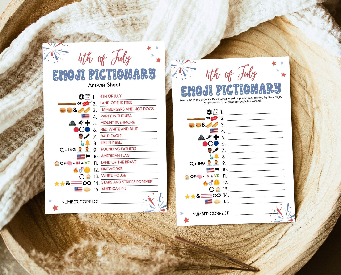 Printable 4th of July Emoji Pictionary Game, July 4th Games, Independence Day Games, Patriotic Games, 4th of July Party Activities, Editable