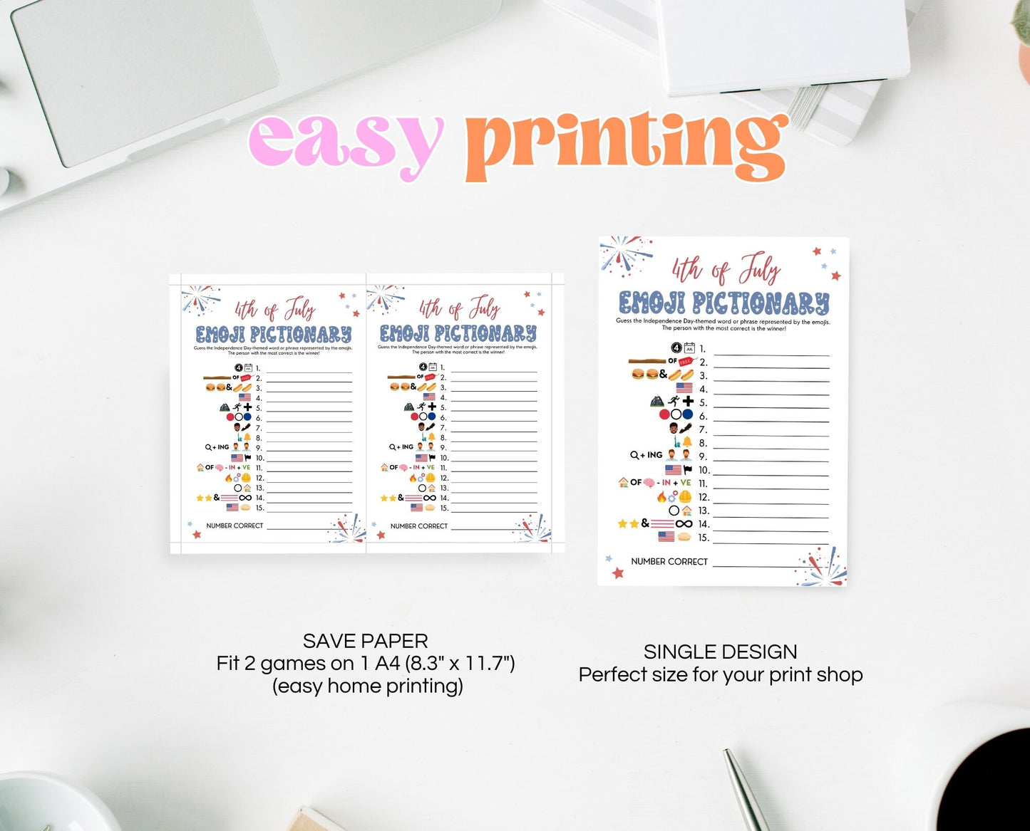 Printable 4th of July Emoji Pictionary Game, July 4th Games, Independence Day Games, Patriotic Games, 4th of July Party Activities, Editable