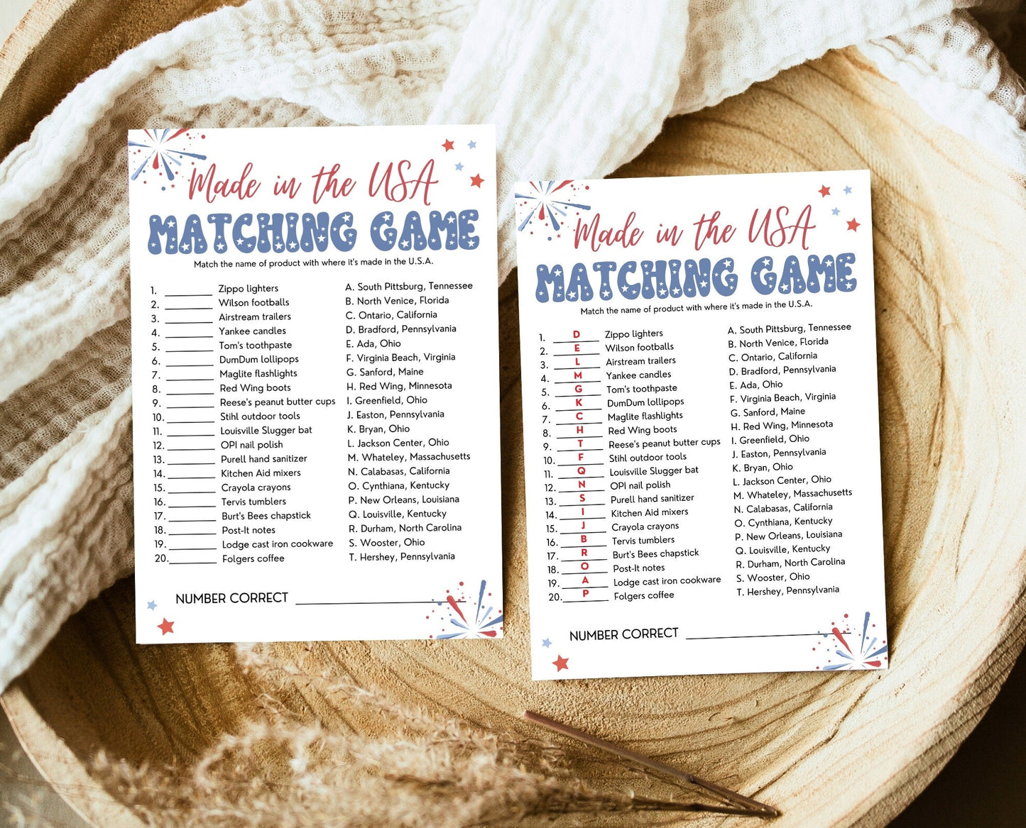 Printable 4th of July Made In The USA Game, July 4th Games, Independence Day Games, Patriotic Games, 4th of July Party Games