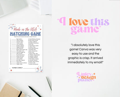 Printable 4th of July Made In The USA Game, July 4th Games, Independence Day Games, Patriotic Games, 4th of July Party Games