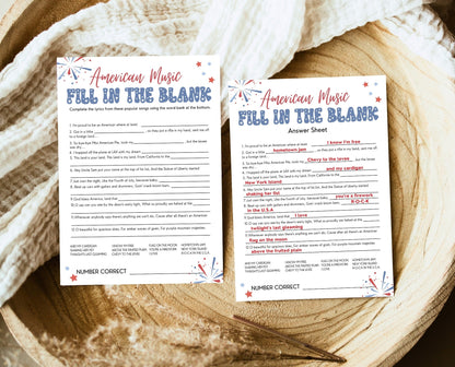 Printable 4th of July American Music Game, July 4th Games, Independence Day Games, Patriotic Games, 4th of July Party Games