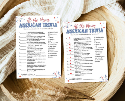 Printable 4th of July At The Movies Game, July 4th Games, Independence Day Games, Patriotic Games, 4th of July Party Games