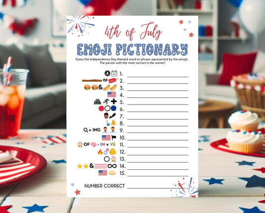 Printable 4th of July Emoji Pictionary Game, July 4th Games, Independence Day Games, Patriotic Games, 4th of July Party Activities, Editable