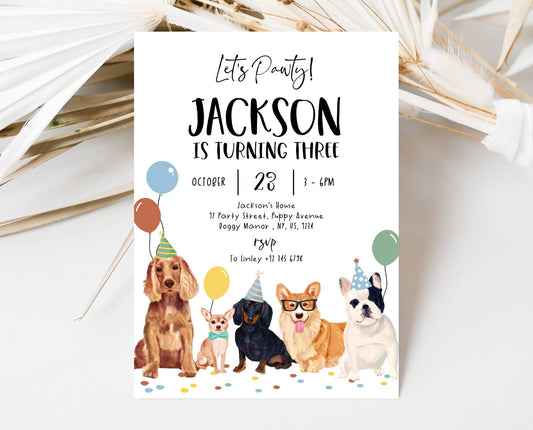 Editable Boy Dog Birthday Invitation, Puppy Birthday Invitation, Boy Dog Birthday, Puppy Birthday, Animal Vet Birthday Party, BDBP01