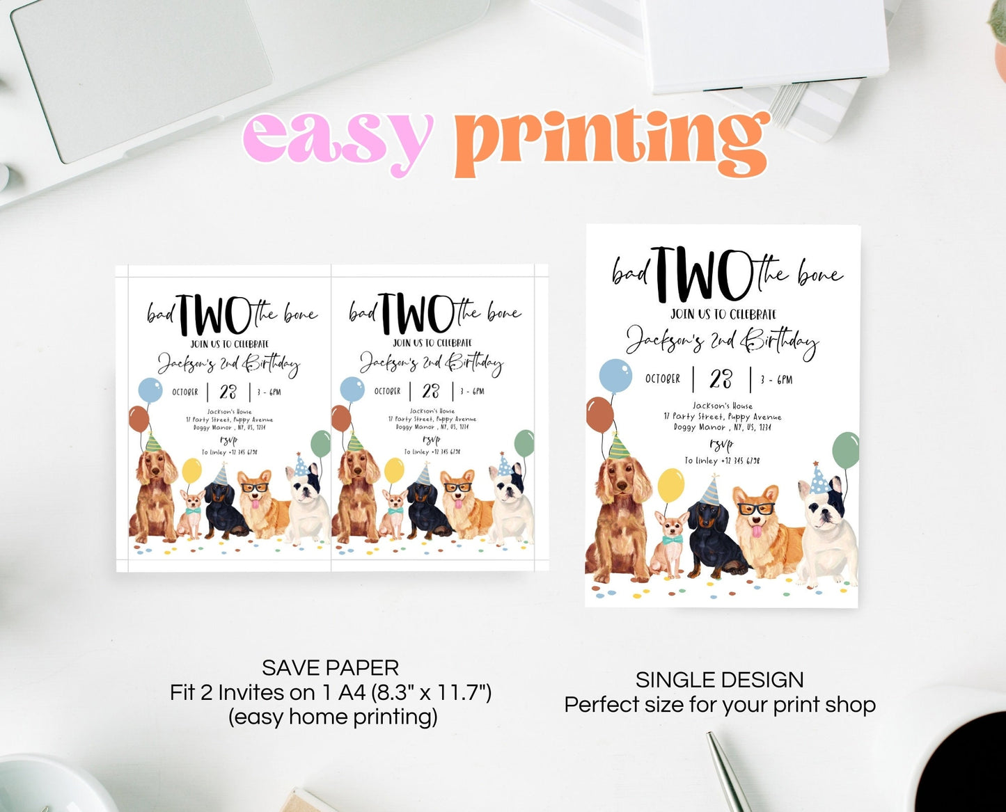 Editable Boy Dog 2nd Birthday Invitation, Puppy Birthday Invitation, Boy Dog Birthday, Puppy 2nd Birthday, Animal Vet Birthday Party, BDBP01