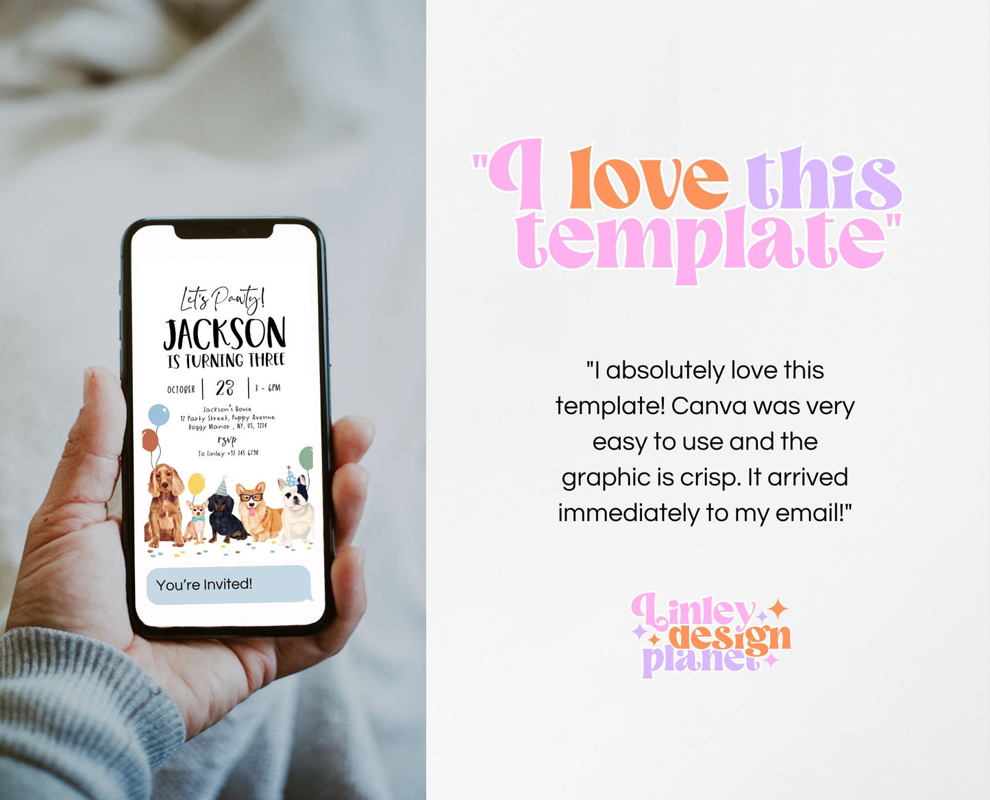 Editable Boy Dog Birthday Evite, Let's Pawty Puppy Birthday Invitation, Boy Birthday, Printable Template, BDBP01