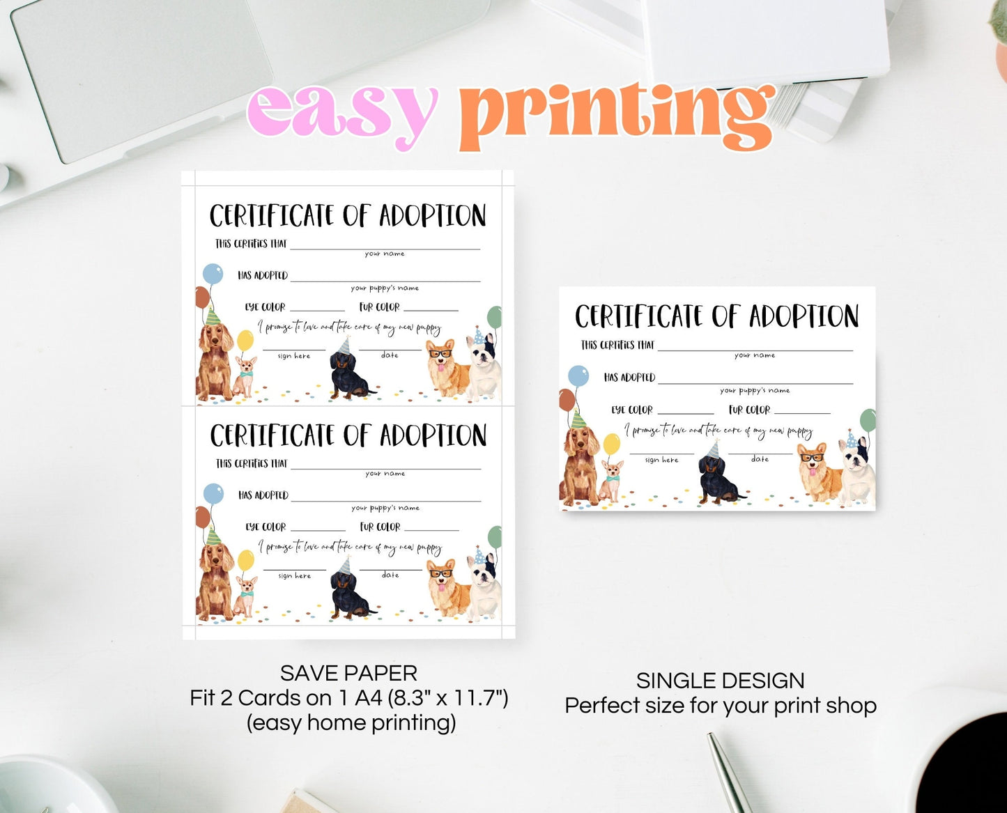 Editable Boy Puppy Adoption Certificate, Puppy Birthday Adoption, Dog birthday Party Games, Printable Template, BDBP01