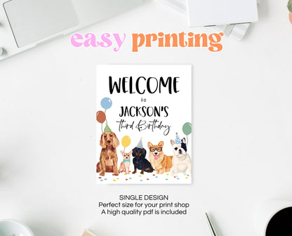 Editable Boy Dog Birthday Welcome Sign, Puppy Birthday Banner, Minimalist Dog Birthday Decor, Dog Party Welcome Poster, Printable, BDBP01