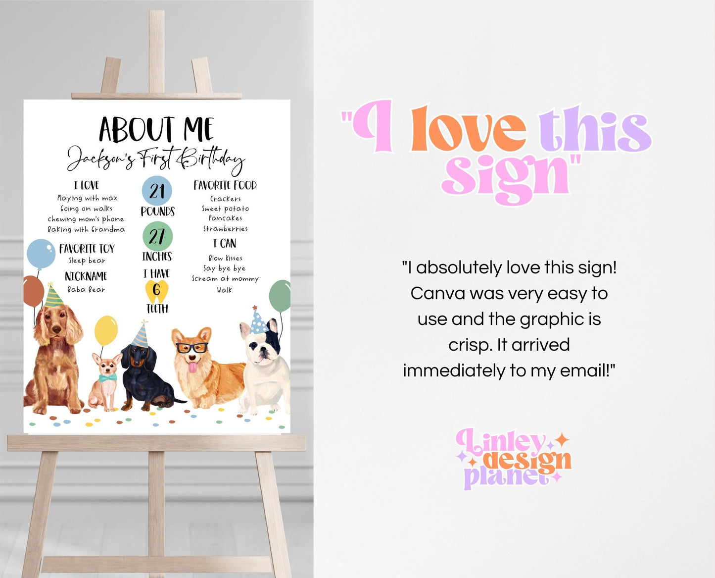 Boy Dog Birthday Milestone Sign, Puppy Birthday Party About Me Sign, Minimalist Dog Birthday Decor, Printable Sign, About Me Sign, BDBP01