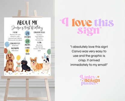 Boy Dog Birthday Milestone Sign, Puppy Birthday Party About Me Sign, Minimalist Dog Birthday Decor, Printable Sign, About Me Sign, BDBP01